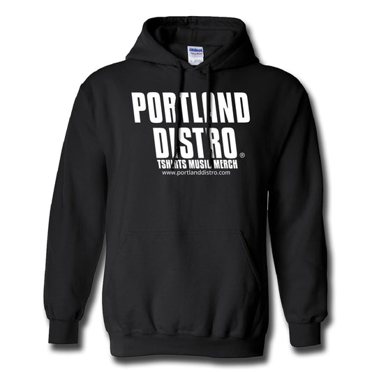 Portland Distro - White on Black Logo Hoodie - PORTLAND DISTRO