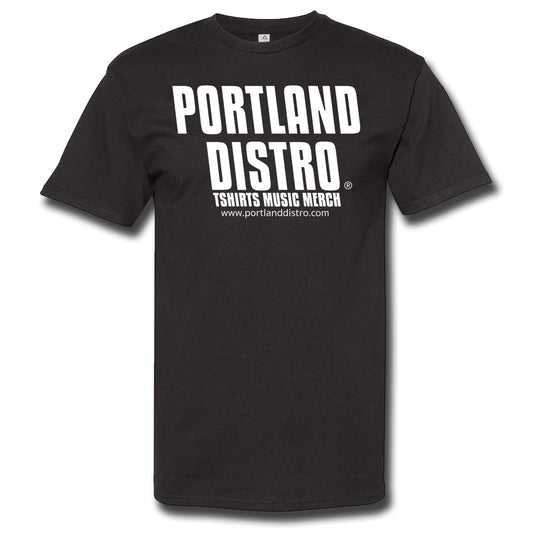 Portland Distro - White on Black T-Shirt - PORTLAND DISTRO