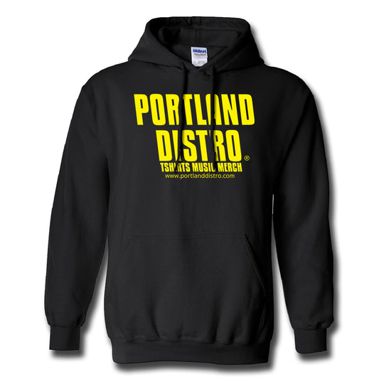 Portland Distro - Yellow on Black Logo Hoodie - PORTLAND DISTRO